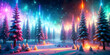 © HaJung - 3D Glowing Winter Forest Scene with Radiant Snowfall and Vibrant Neon Elements for Holiday Promotions