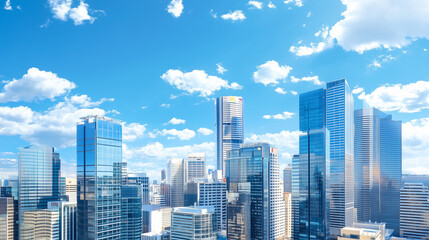  City Skyline and Skyscrapers Under Blue Sky and White Clouds Aerial View