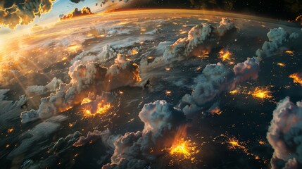 Wall Mural - astonishing view of earth from space vibrant flames and smoke against the cosmic abyss