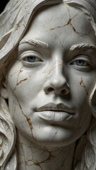 Wall Mural - Striking white marble portrait highlighting facial expression.