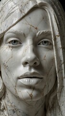 Wall Mural - Striking white marble portrait highlighting facial expression.