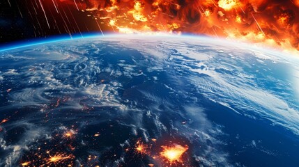 Wall Mural - breathtaking earth from space a vivid contrast of fiery destruction against the cosmic backdrop