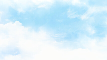 Wall Mural - blue sky with white clouds aquarelle paint paper textured vector canvas. blue sky with clouds backgr