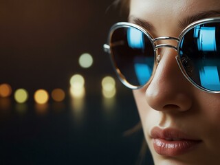 Wall Mural - Stylish sunglasses reflecting digital data, symbolizing technology.