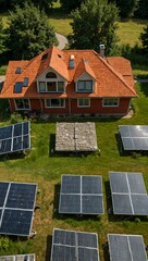 Wall Mural - Sustainable living with solar panels on rooftops.