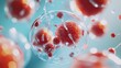 © Thanos - 3D Render of Red and Orange Cells in Glass Bubble with Abstract Medical Elements