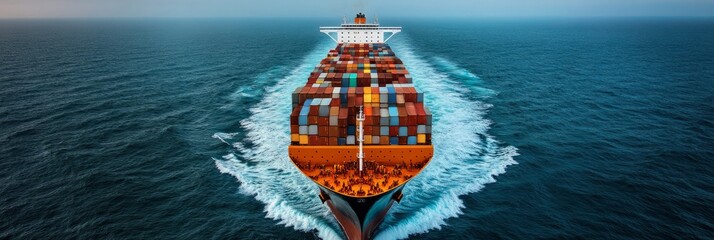 Large cargo ship on the open ocean.