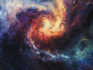 Wall Mural - mesmerizing sci-fi nebula swirls with cosmic hues, distant galaxies and celestial bodies emerge from