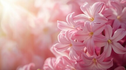 Wall Mural - Delicate Pink Hyacinth Blossoms in Soft Sunlight