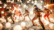 © HaJung - 3D Abstract Glowing Snowball Fight: Futuristic Winter Fun with Radiant Digital Effects, Playful Group Scene for Winter Advertising
