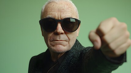 Elderly Man with Oversized Sunglasses and Bold Expression