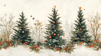 watercolor christmas trees seamless pattern