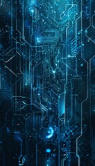 Wall Mural - abstract digital background with blue tones featuring luminous ai brain and circuit patterns
