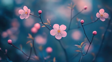 Canvas Print - Delicate Pink Blossoms on a Branch