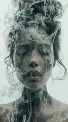 Poster - Dreamy Abstract Portrait of a Woman with Smoke and Ink