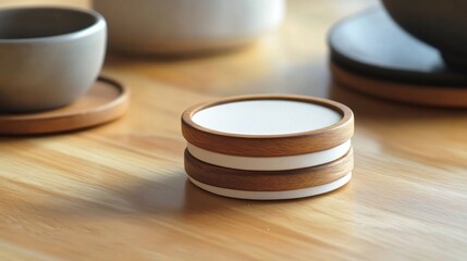 Canvas Print - Wooden Coasters on a Wooden Tabletop