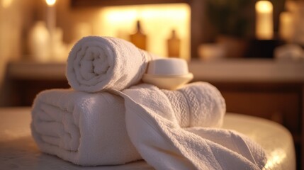 Sticker - Soft White Towels on a Spa Table Ready for Relaxation