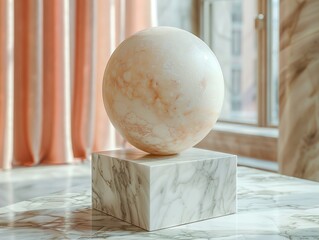 Wall Mural - Marble Sphere Sculpture on a Marble Base - Minimalist Interior Design