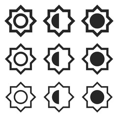 Setting level of Your display brightness control black isolated illustration set. Vector icons in flat style
