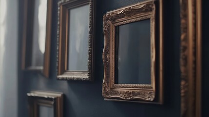 Canvas Print - Close-up of a Gilded Frame on a Blue Wall