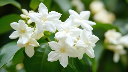 Wall Mural - Delicate White Flowers Blooming on a Green Bush