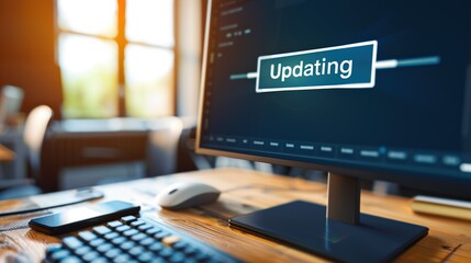 Wall Mural - close-up of computer screen showing software update progress bar with 