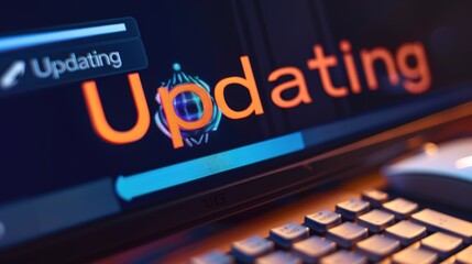 Wall Mural - close-up of computer screen showing software update progress bar with 