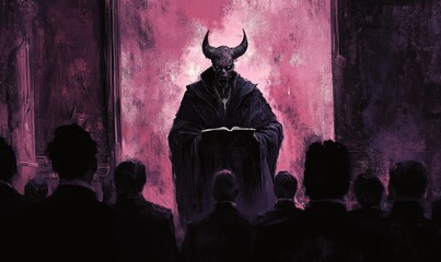 Wall Mural - A horned figure preaching to a crowd.