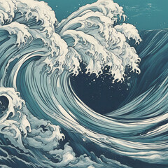 Sticker - ocean wave illustration background