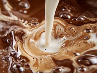 Milk Pouring Into Coffee Creating a Whirl of Creamy Swirls and Bubbles