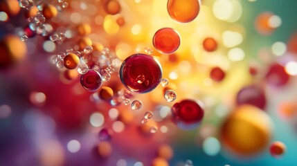 Wall Mural - vibrant spheres of color in a colorful abstract background representing the flow of nutrients in the