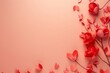 © Екатерина Каболова - Paper cut-style red flowers and heart shapes on a soft pink background. Flat lay composition with copy space, perfect for Valentine's Day, love, wedding, or romantic greeting cards. Generative AI