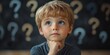 © Kishan - Little boy with hand on chin and question marks, Generative AI