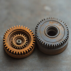 two modern cogs side by side with a smaller cog connected