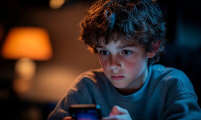 a young boy is intently looking at a smartphone screen symbolizing the potential dangers children fa
