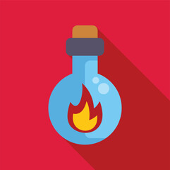 Wall Mural - Blue laboratory flask containing a burning chemical substance, creating a powerful visual representation of a chemical reaction