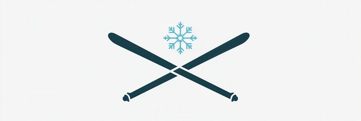 Poster - The design showcases a snowflake above two ski poles, symbolizing winter sports and outdoor activities in snowy environments. Generative AI