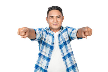 Story expression of a man in casual clothes isolated on a white background