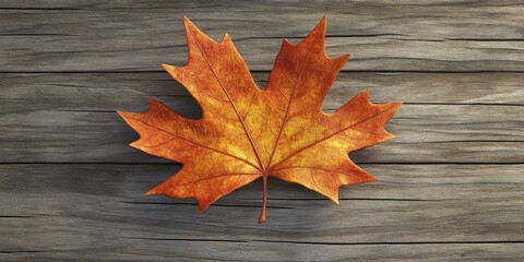 a realistic 3d representation of a fallen maple leaf, capturing its vibrant hues of orange and yello