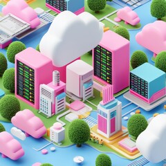 Canvas Print - Colorful 3D Cloud Services Visualization Design