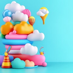 Canvas Print - Colorful 3D Cloud Stack Illustration for Technology Concepts