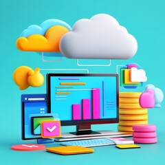 Canvas Print - 3D Illustration of Cloud Computing Technology Concept