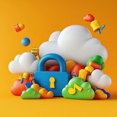 Canvas Print - 3D Hybrid Cloud Security Design in Flat View