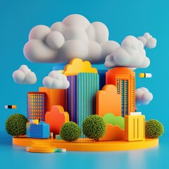 Poster - Colorful 3D Cloud Architecture Design on Flat Background