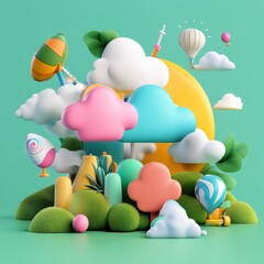 Wall Mural - Colorful 3D Cloud Ecosystem in Flat Design