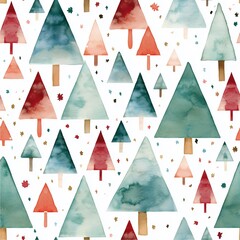 Wall Mural - Pretty watercolour style seamless repeating pattern of christmas trees, great for stationery and fabric.