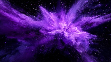 Wall Mural - a vibrant purple explosion against a black background with a scattering of sparkles.