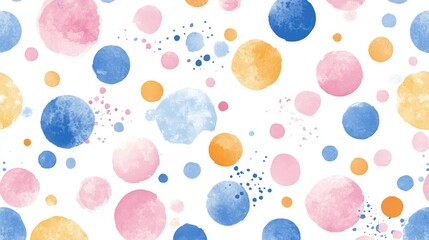 Wall Mural - Watercolor Circles Seamless Pattern   Pink  Blue  Yellow Abstract Background