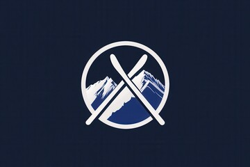 Poster - This logo showcases crossed skis set against a backdrop of snowy peaks, representing skiing and winter sports excitement. Generative AI