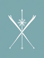 Poster - This design showcases a unique snowflake emblem intertwined with crossed ski poles, emphasizing winter sports and adventure. Generative AI
